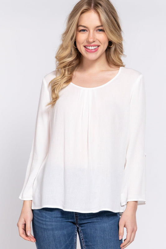 3/4 Roll Up Slv Pleated Blouse Smile Sparker