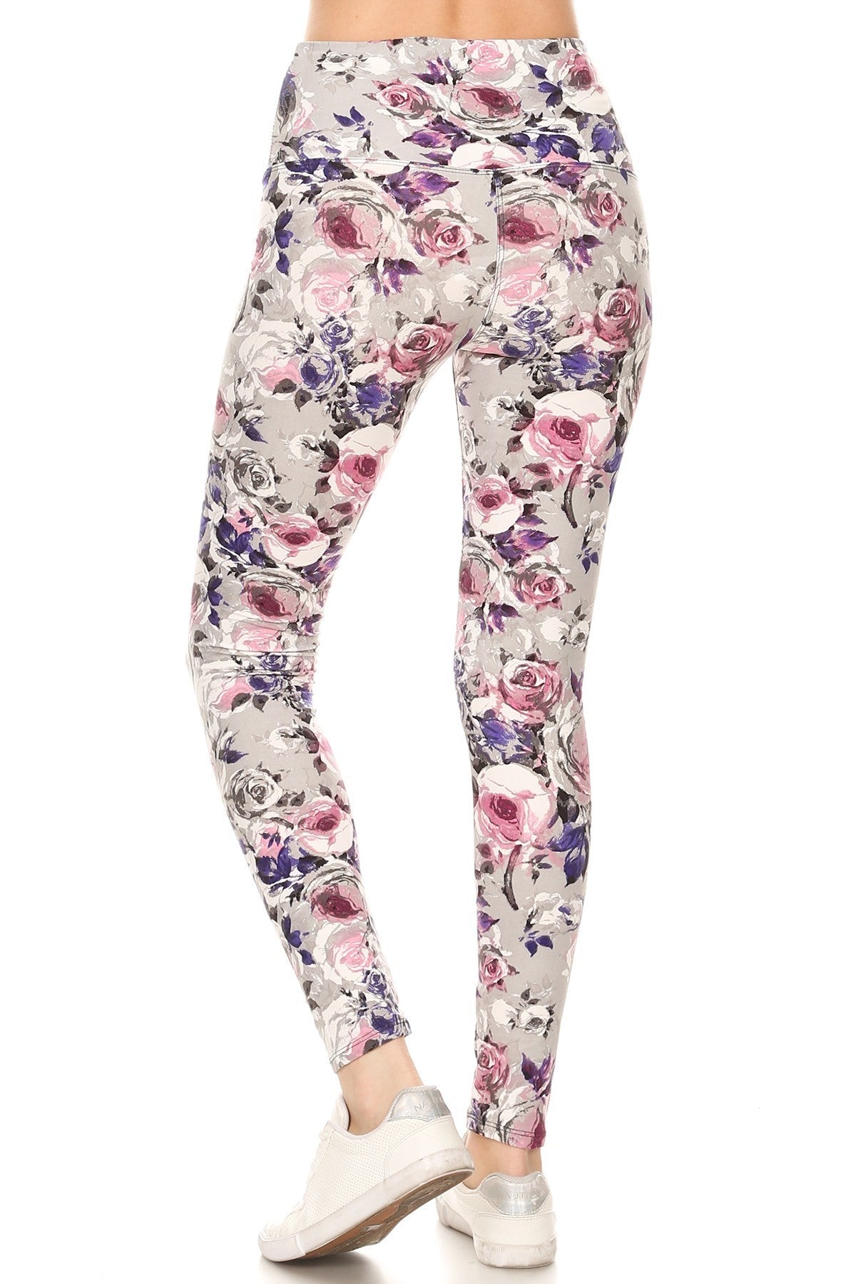 5-inch Long Yoga Style Banded Lined Floral Printed Knit Legging With High Waist Smile Sparker