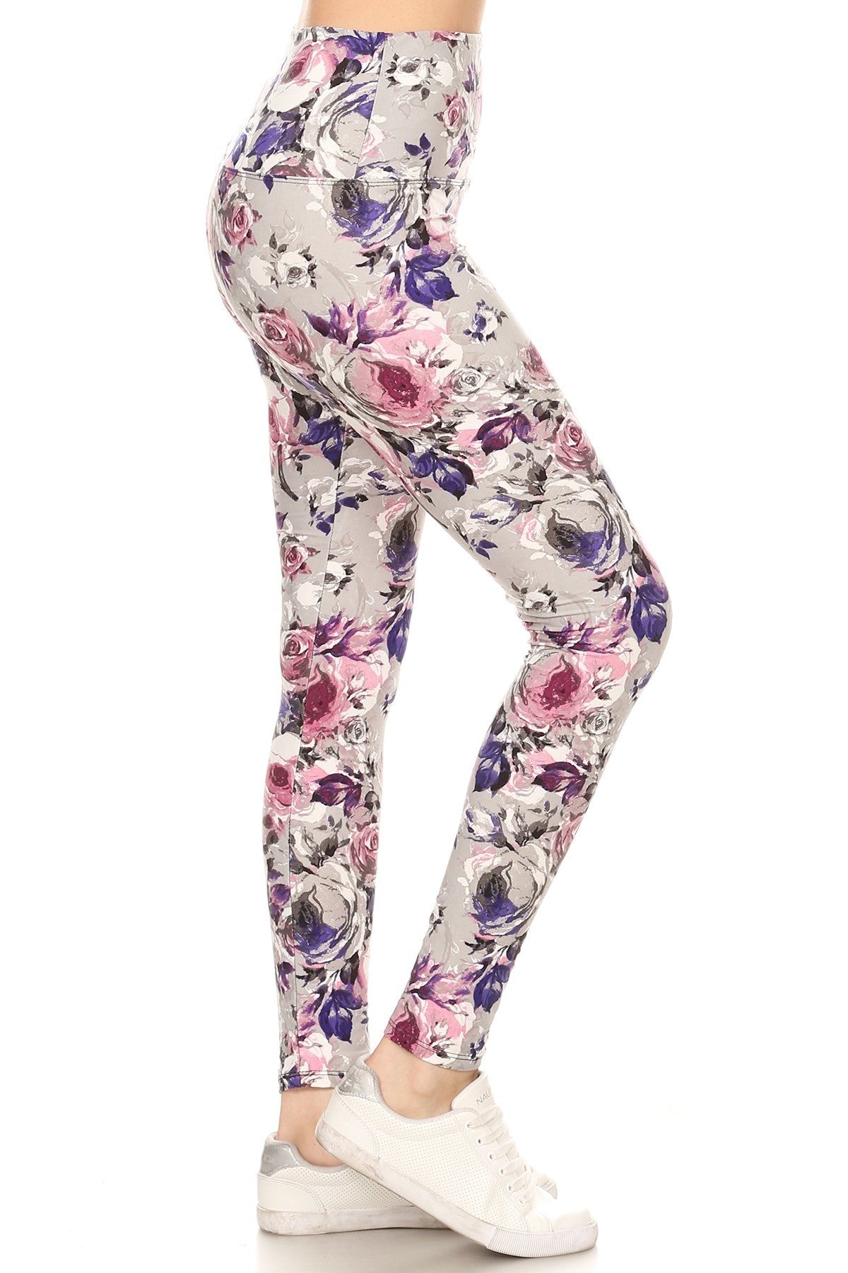 5-inch Long Yoga Style Banded Lined Floral Printed Knit Legging With High Waist Smile Sparker