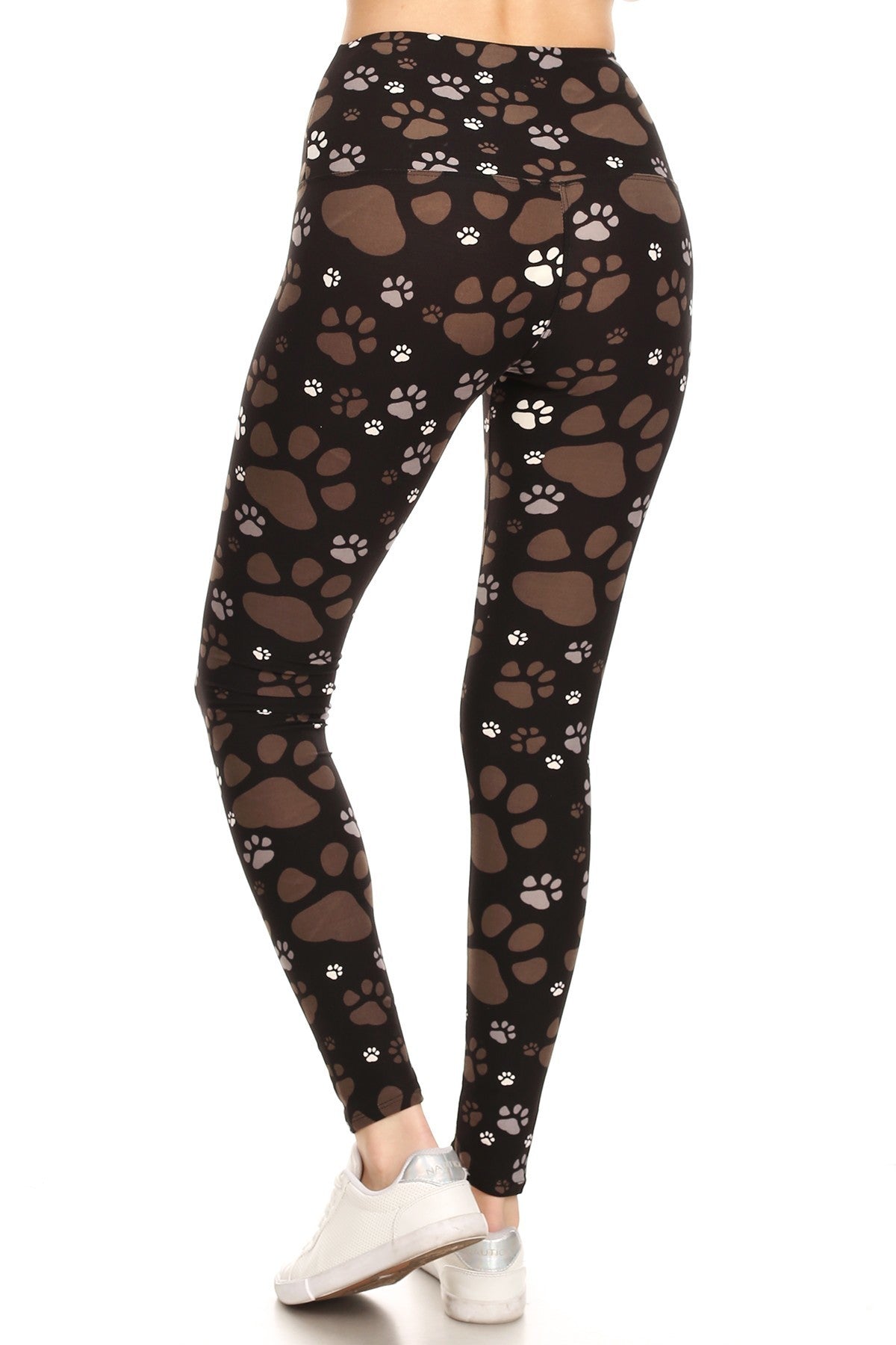 5-inch Long Yoga Style Banded Lined Paw Printed Knit Legging With High Waist Smile Sparker