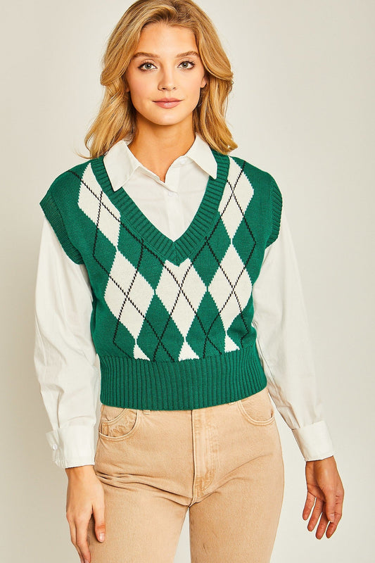 Argyle Print Sweater Vest Smile Sparker
