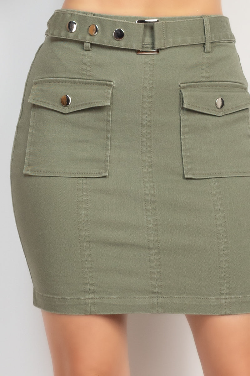 Belted Pocket Solid Mini Skirt Smile Sparker