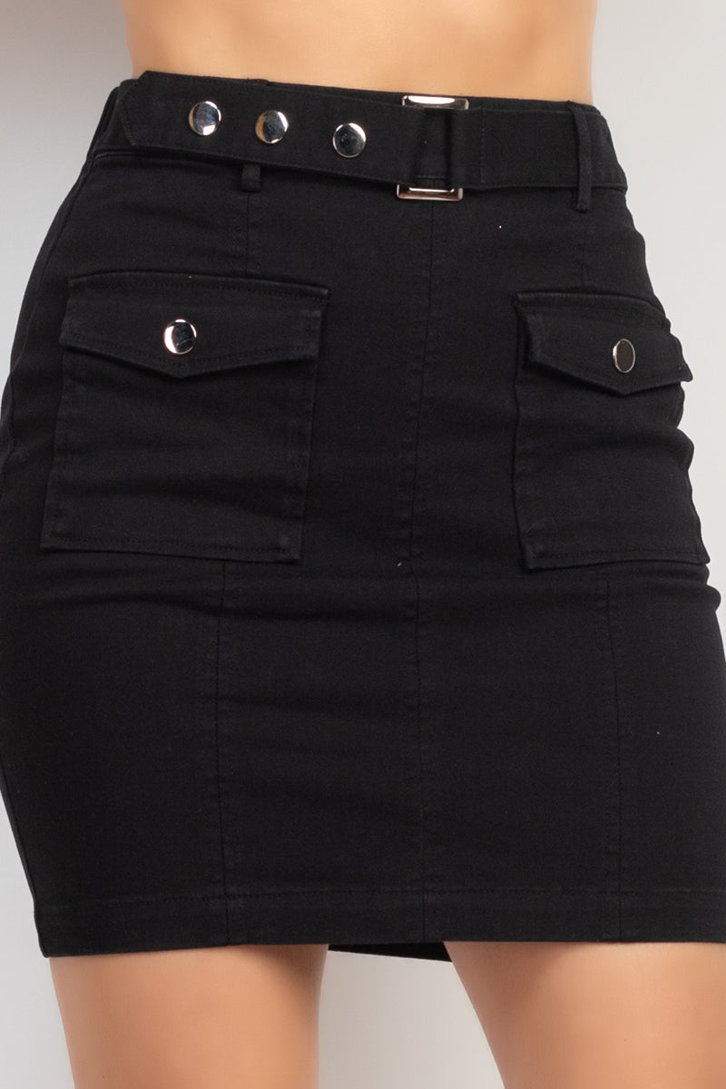 Belted Pocket Solid Mini Skirt Smile Sparker