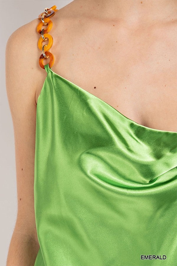 Cowl neck satin camisole with chain strap Smile Sparker