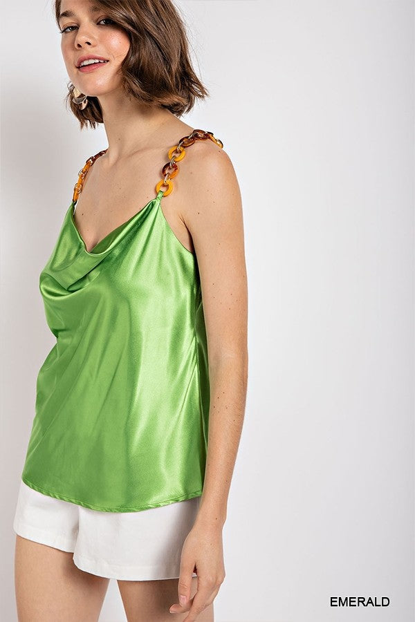 Cowl neck satin camisole with chain strap Smile Sparker