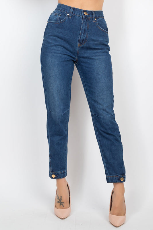 Cuffed-button Mom Jeans Smile Sparker