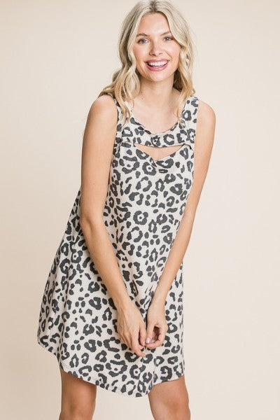 Cute Animal Print Cut Out Neckline Sleeveless Tunic Dress Smile Sparker