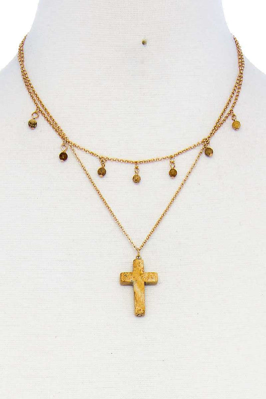 Double Layered Cross Pendant Chain Necklace Smile Sparker