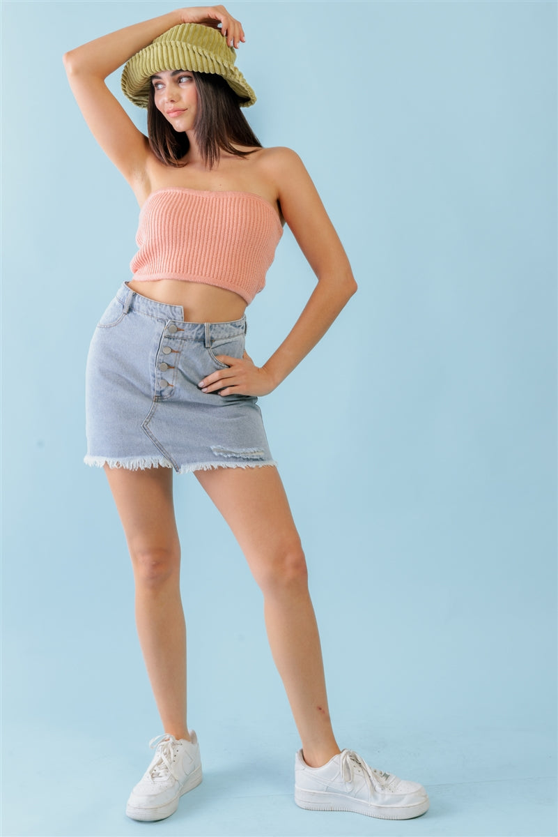 Dusty Peach Knit Strapless Crop Top Smile Sparker