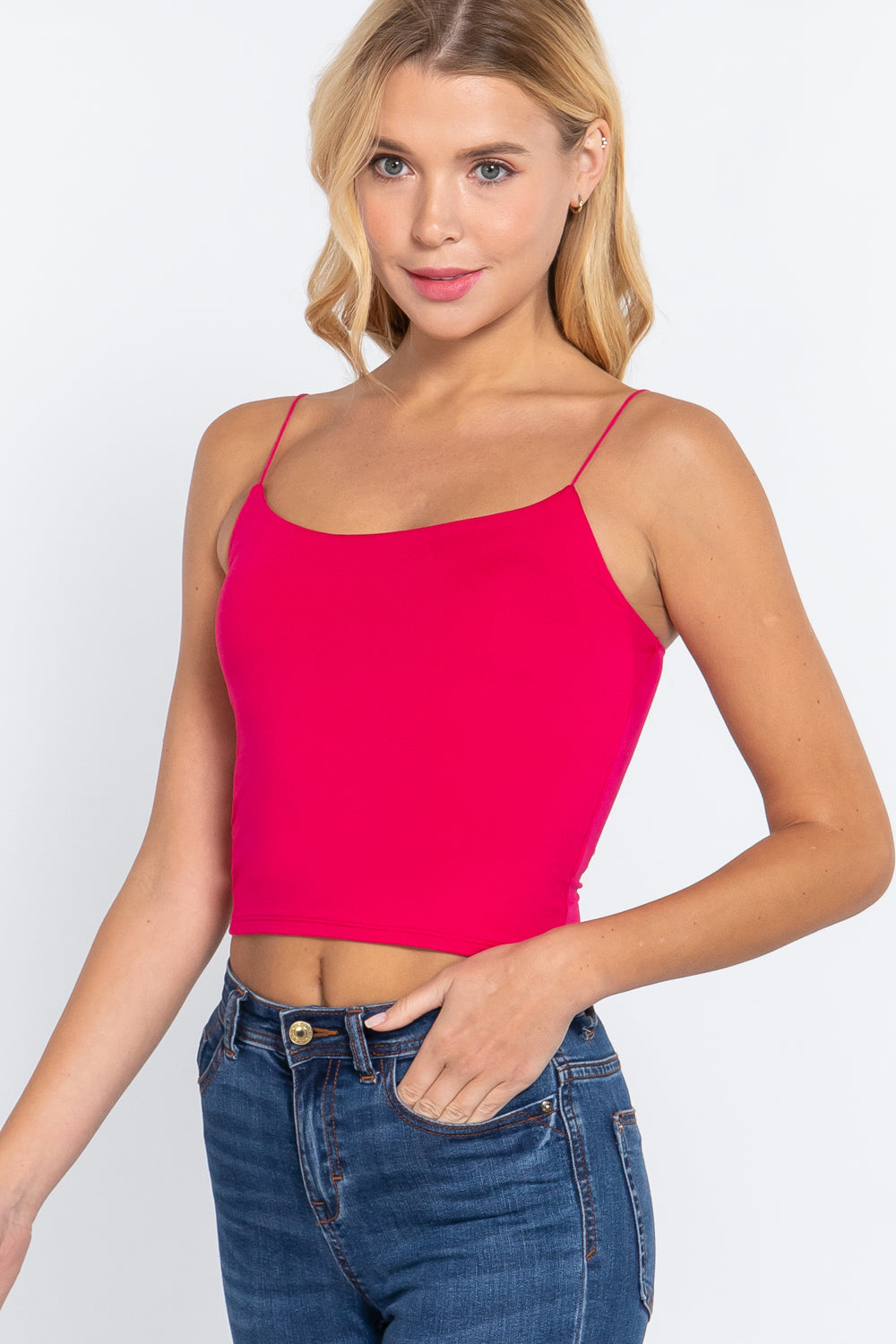 Elastic Strap Two Ply Dty Brushed Knit Cami Top Smile Sparker