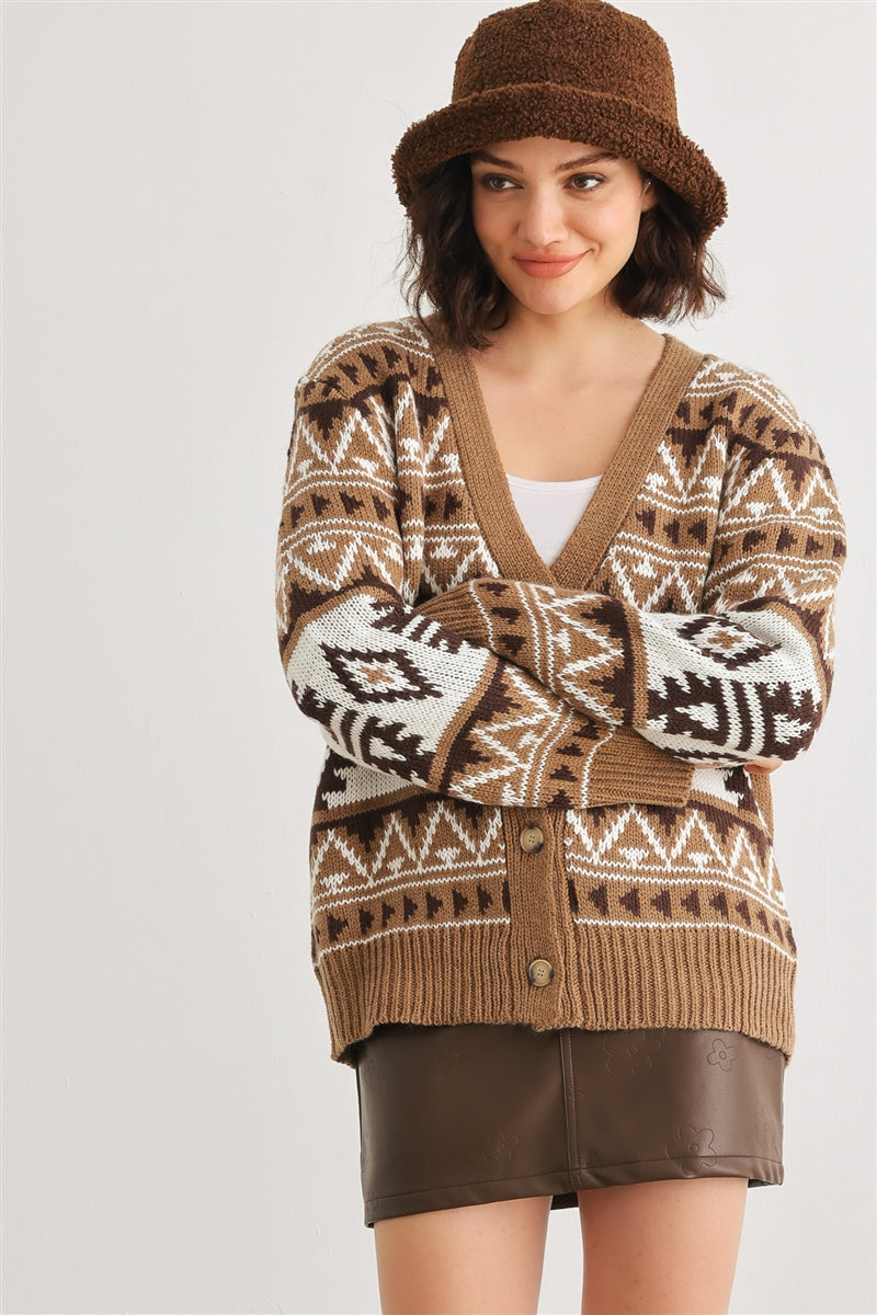Fair Isle Knit Button-up Long Sleeve Cardigan Sweater Smile Sparker