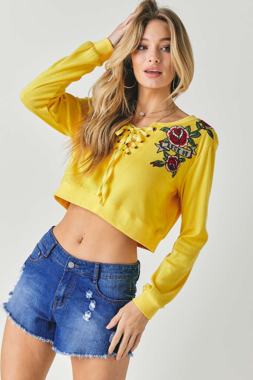 Floral Embroidered Cropped Sweatshirt Smile Sparker