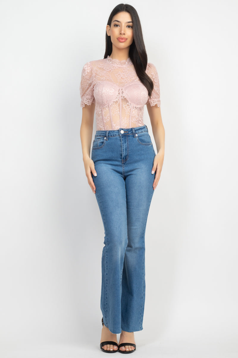 Floral Lace Corset Keyhole Bodysuit Smile Sparker