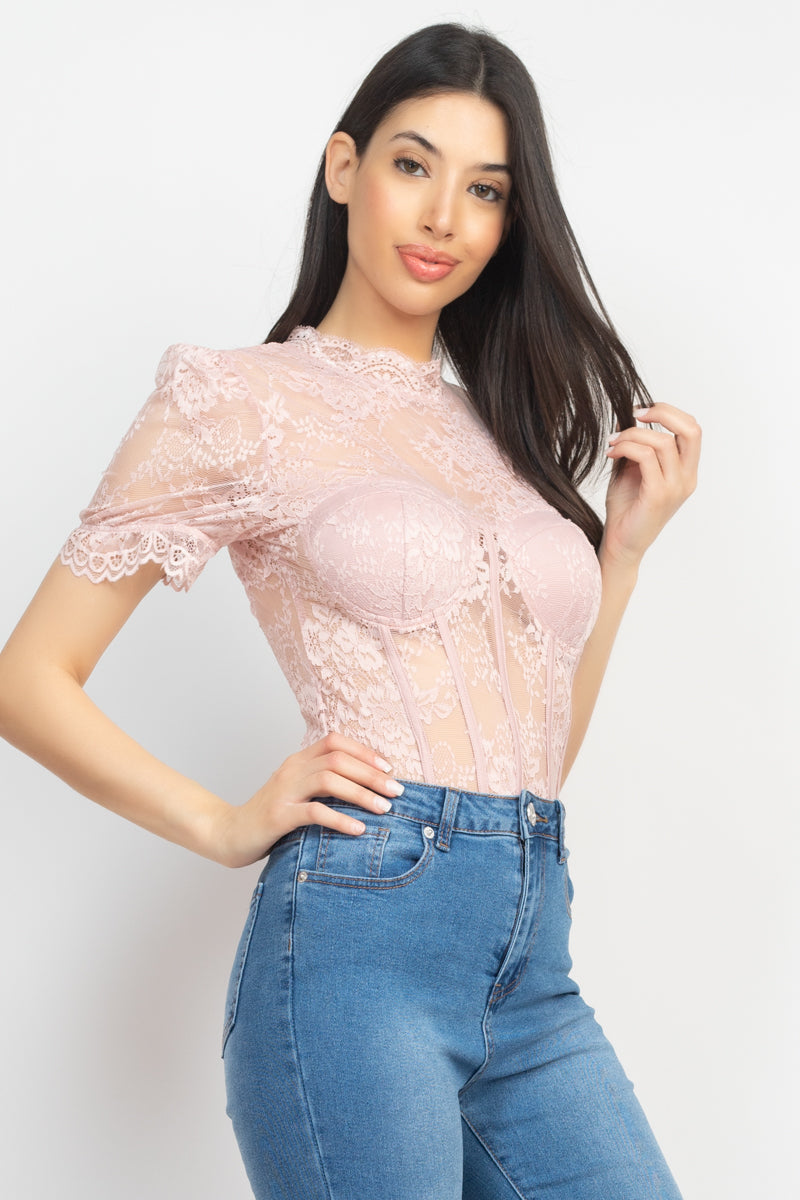 Floral Lace Corset Keyhole Bodysuit Smile Sparker