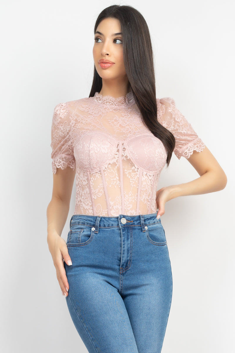 Floral Lace Corset Keyhole Bodysuit Smile Sparker