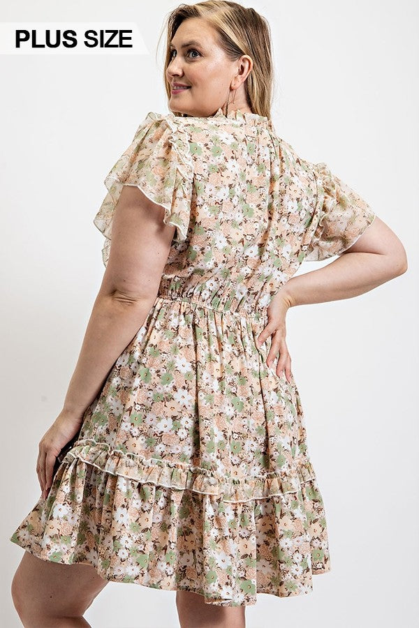 Floral Printed Ruffle Detail Dress With Elastic Waist Smile Sparker
