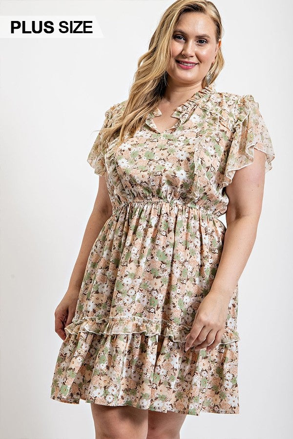 Floral Printed Ruffle Detail Dress With Elastic Waist Smile Sparker