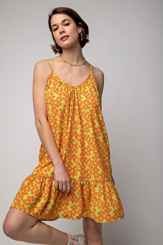 Floral Printed Wool Peach Cami Dress Smile Sparker