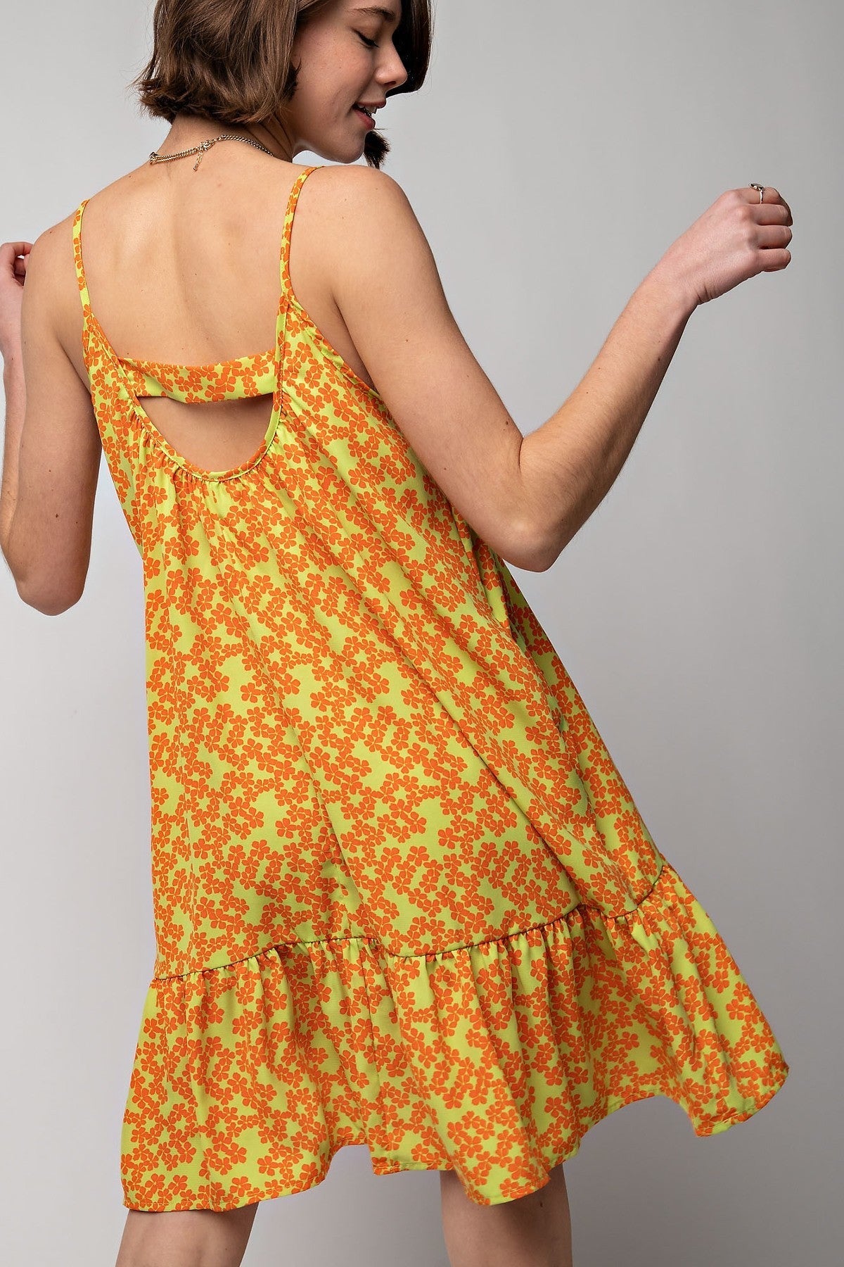 Floral Printed Wool Peach Cami Dress Smile Sparker