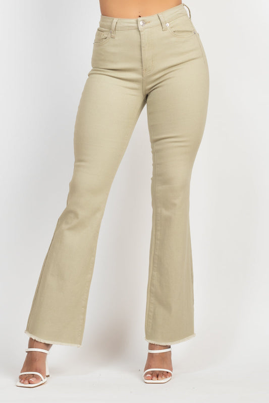 Frayed Bell Bottom Colored Denim Jeans Smile Sparker