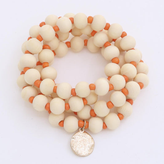 Hammered Coin Wood Bead Bracelet Set Smile Sparker