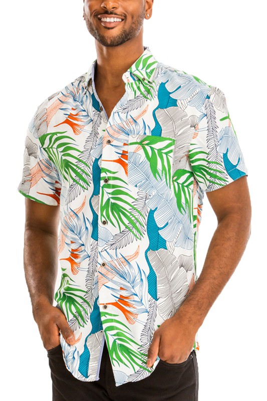 Hawaiian Print Button Down Shirt Smile Sparker