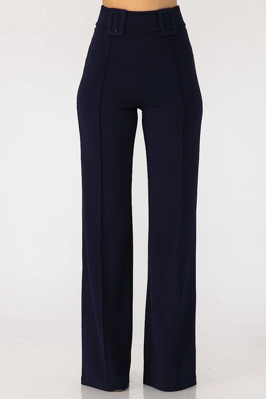 High Waist Pants With Self Fabric Buckle Detail On The Waist Smile Sparker