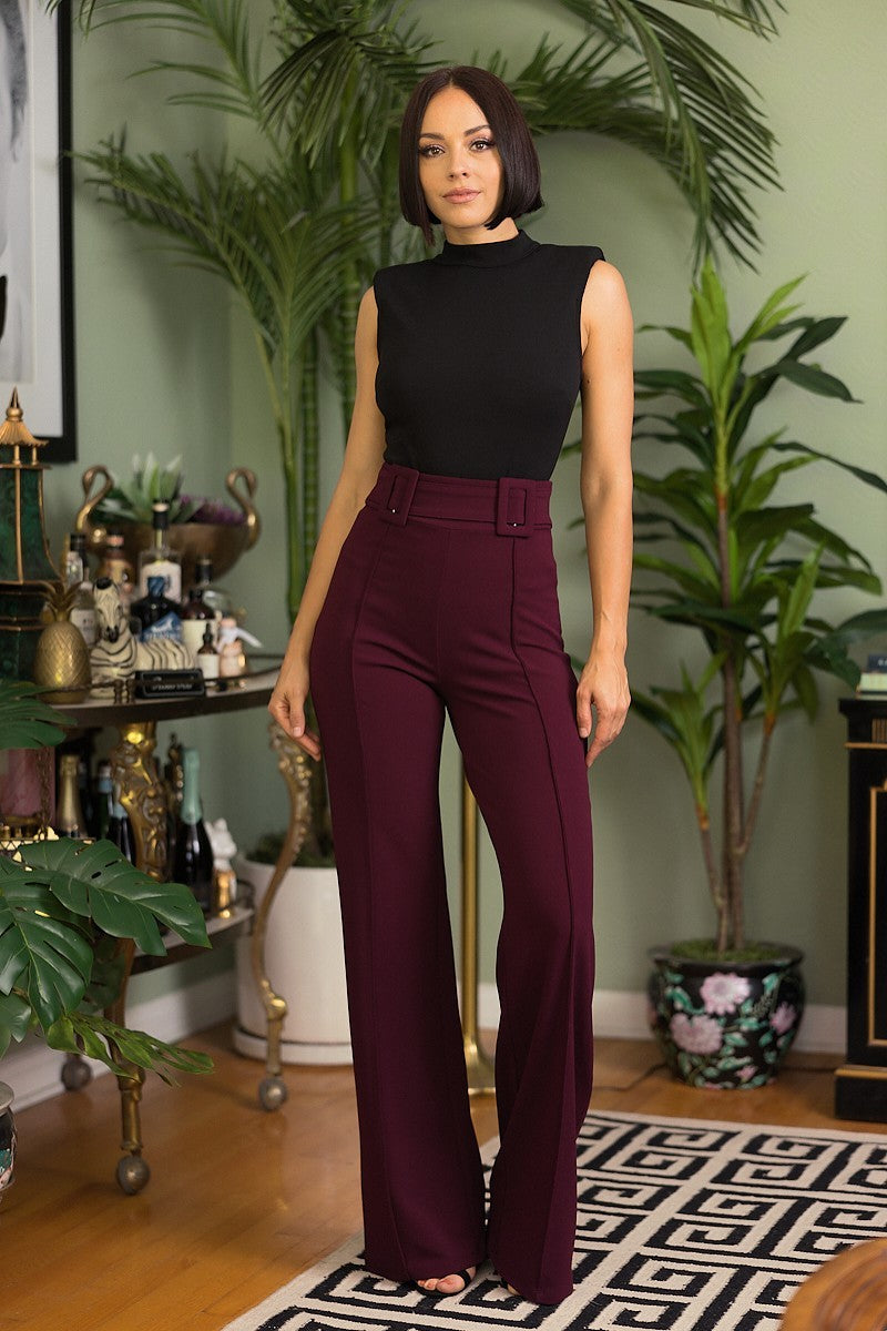 High Waist Pants With Self Fabric Buckle Detail On The Waist Smile Sparker