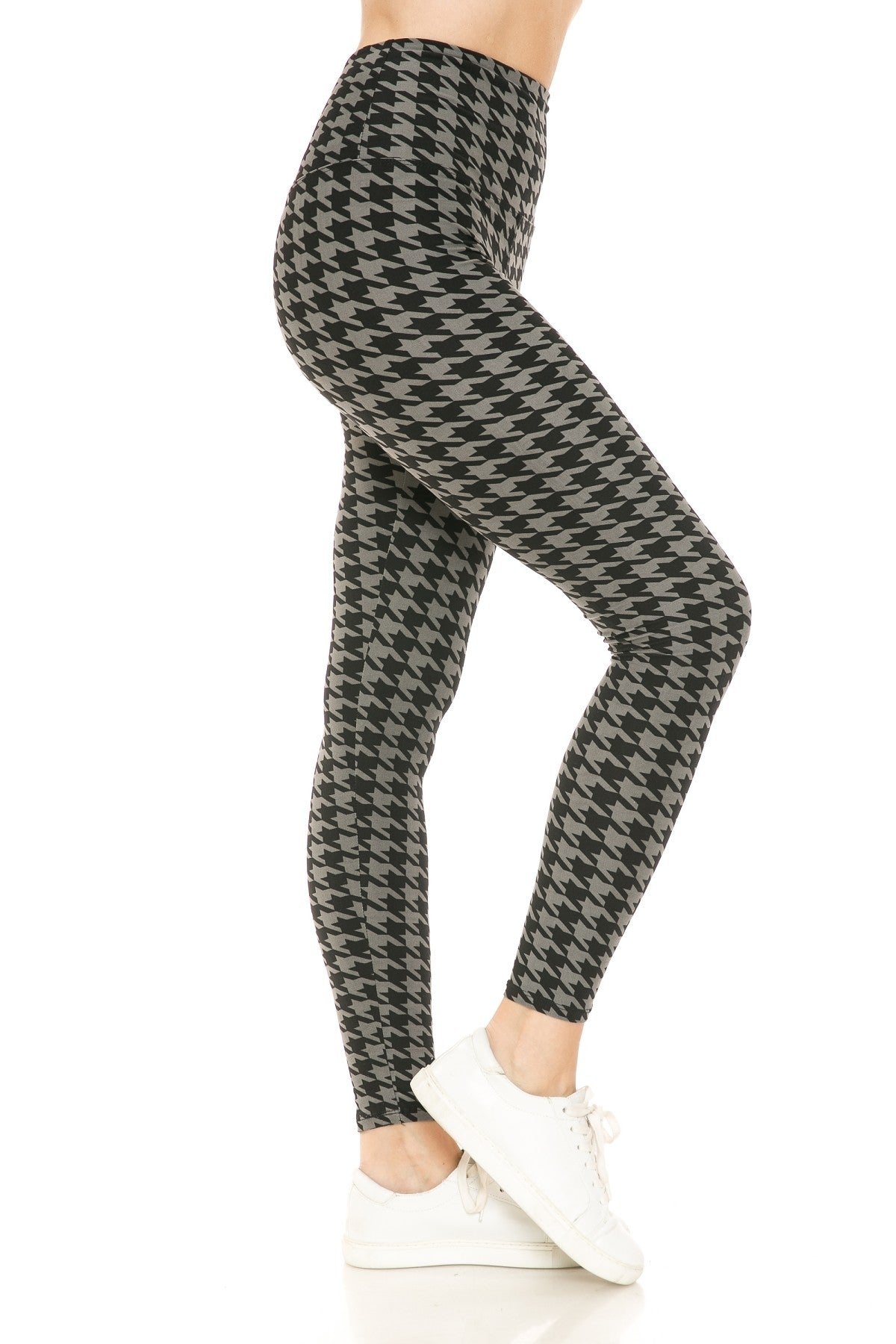 Houndstooth Print High Waist Leggings With 5 Yoga Style Waistband Smile Sparker