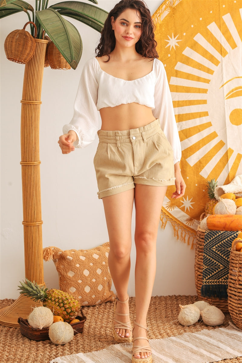 Ivory Puff Long Sleeve Smocked Back Crop Top Smile Sparker
