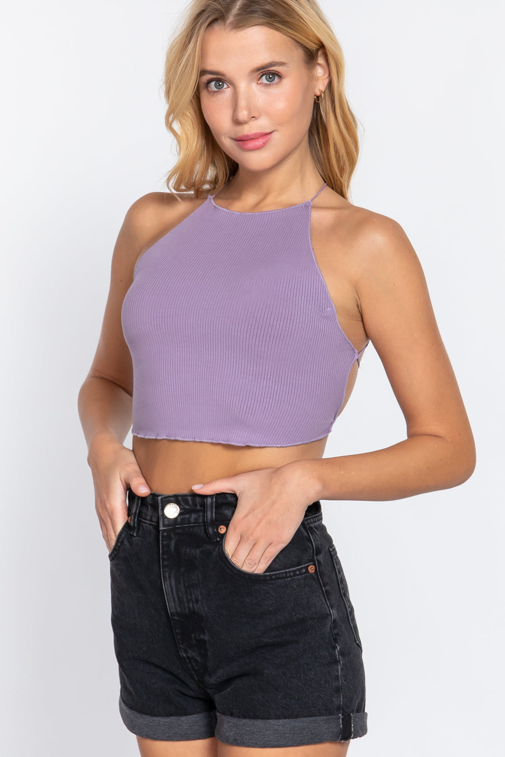 Lace Up Open Cross Back Crop Cami Smile Sparker