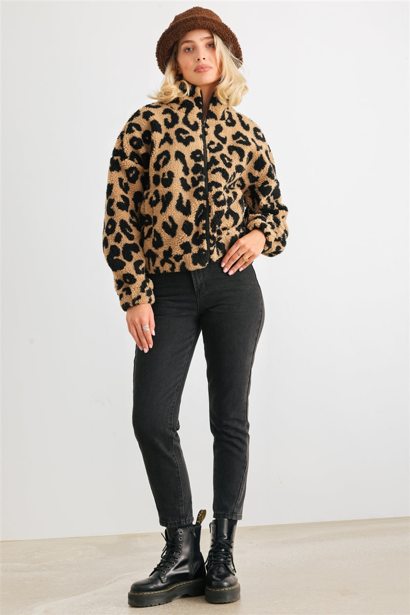 Leopard Teddy Zip-up Two Pocket Jacket Smile Sparker