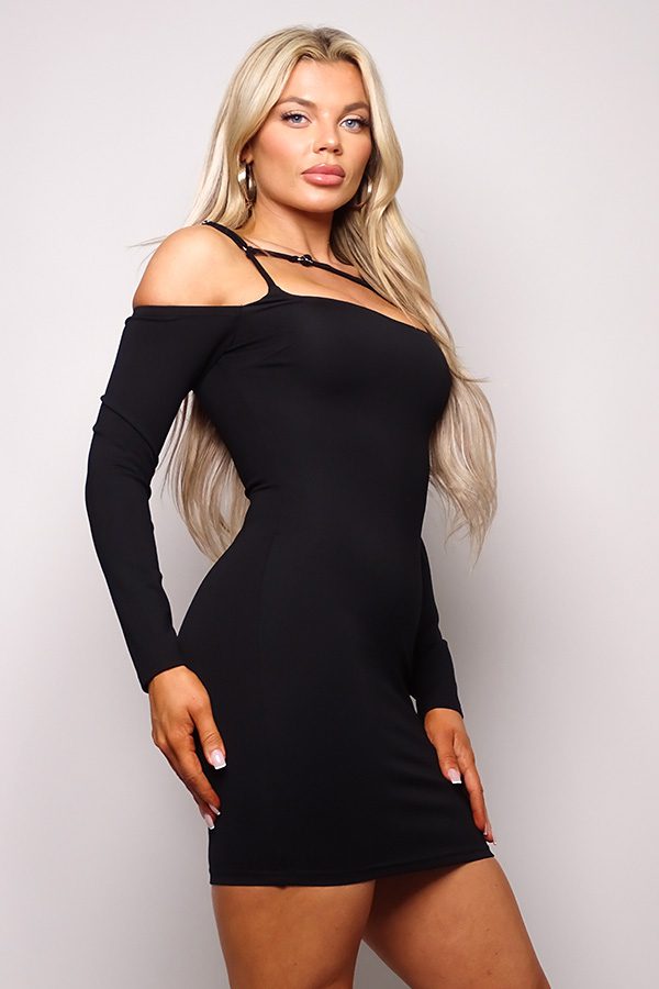 Long Sleeve Cuff Front Strap Mini Dress Smile Sparker