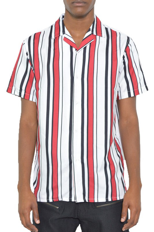 MENS SHORT SLEEVE STRIPED BUTTON DOWN SHIRT PRINT Smile Sparker