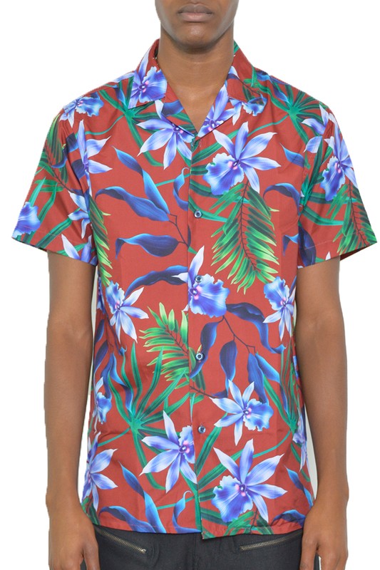 MENS TROPICAL RED BUTTON DOWN SHIRT PRINT Smile Sparker