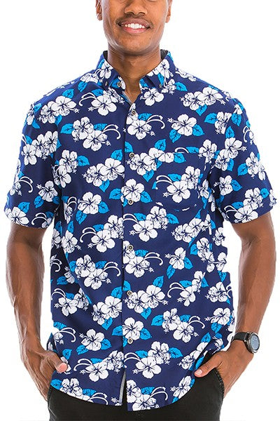 Mens Print Hawaiian Button Down Shirt Smile Sparker