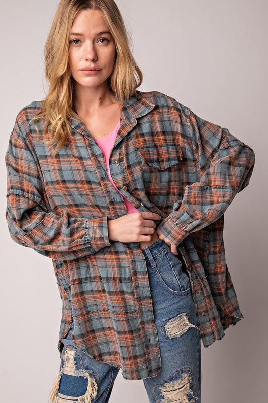 Mineral Washed Plaid Shirt Smile Sparker