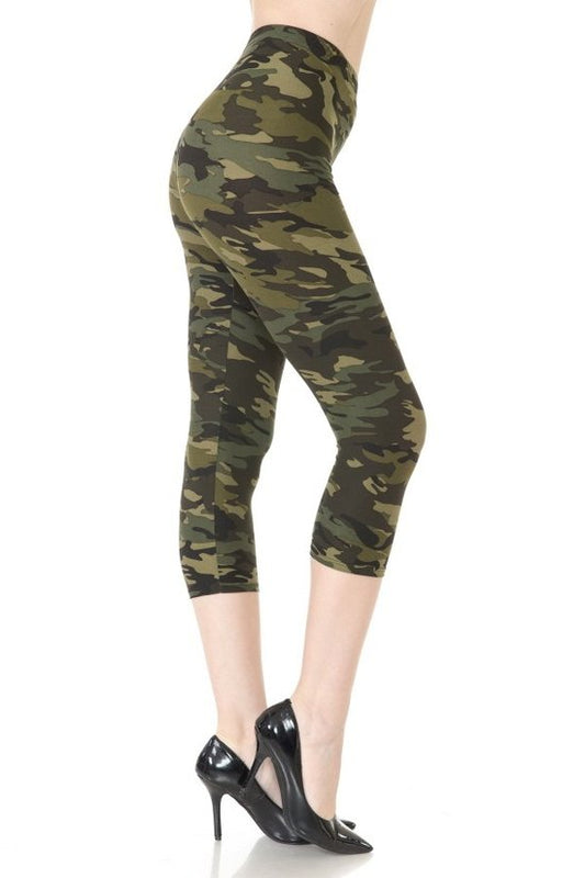 Multi-color Print, Cropped Capri Leggings In A Fitted Style With A Banded High Waist. Smile Sparker