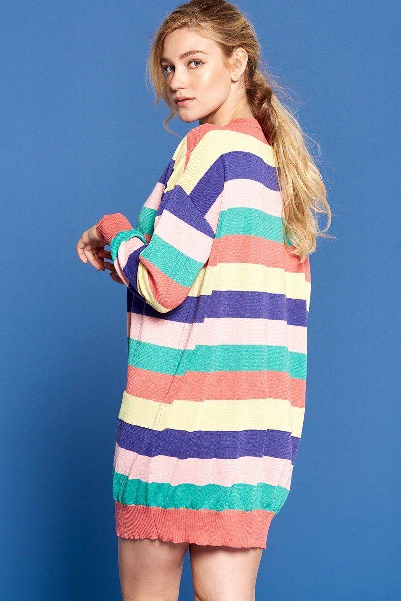 Multi-colored Striped Knit Sweater Dress Smile Sparker