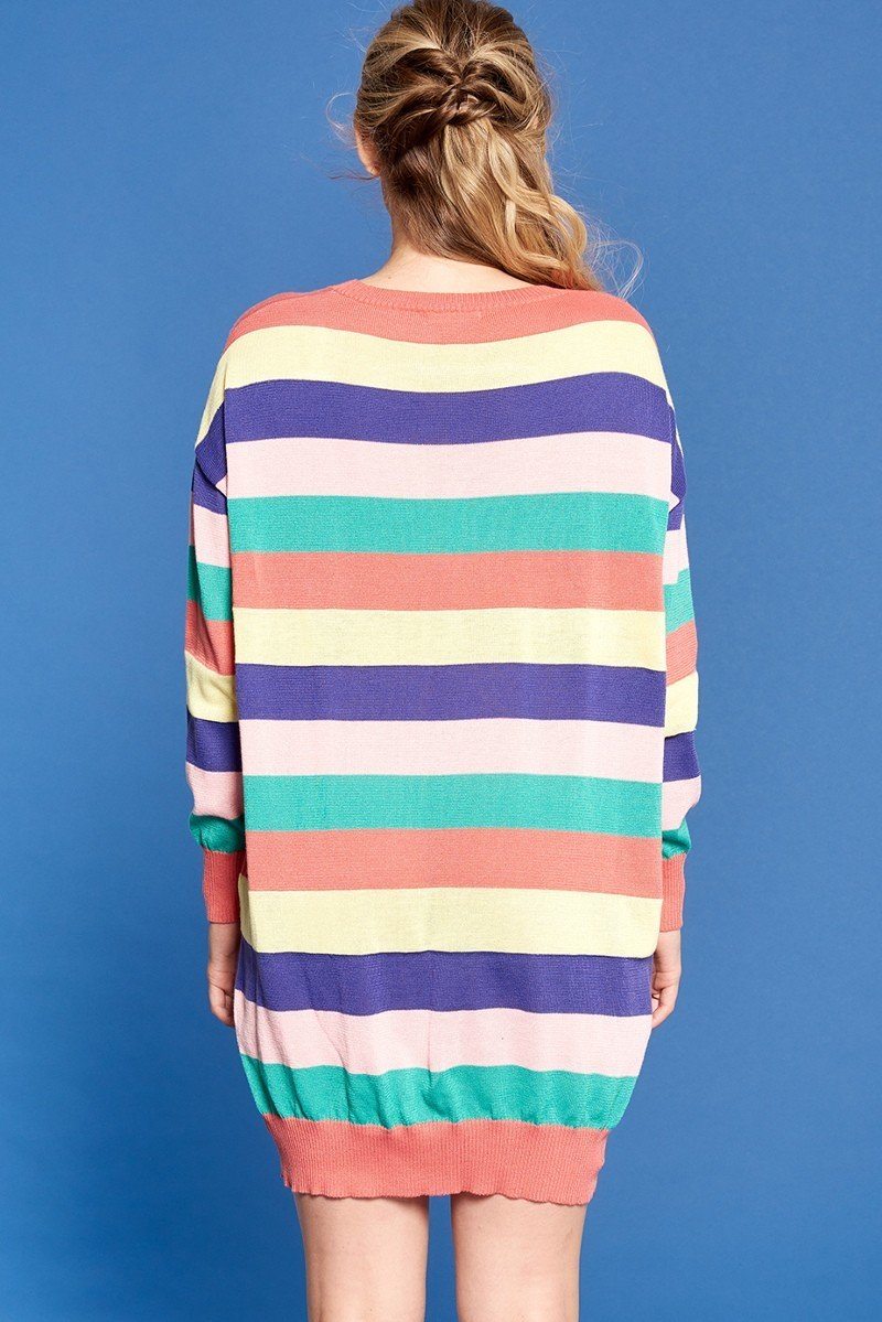 Multi-colored Striped Knit Sweater Dress Smile Sparker