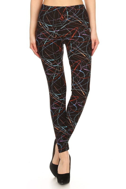 Multicolored Scribble Print, High Waisted Leggings In A Fitted Style With And Elastic Waist Smile Sparker