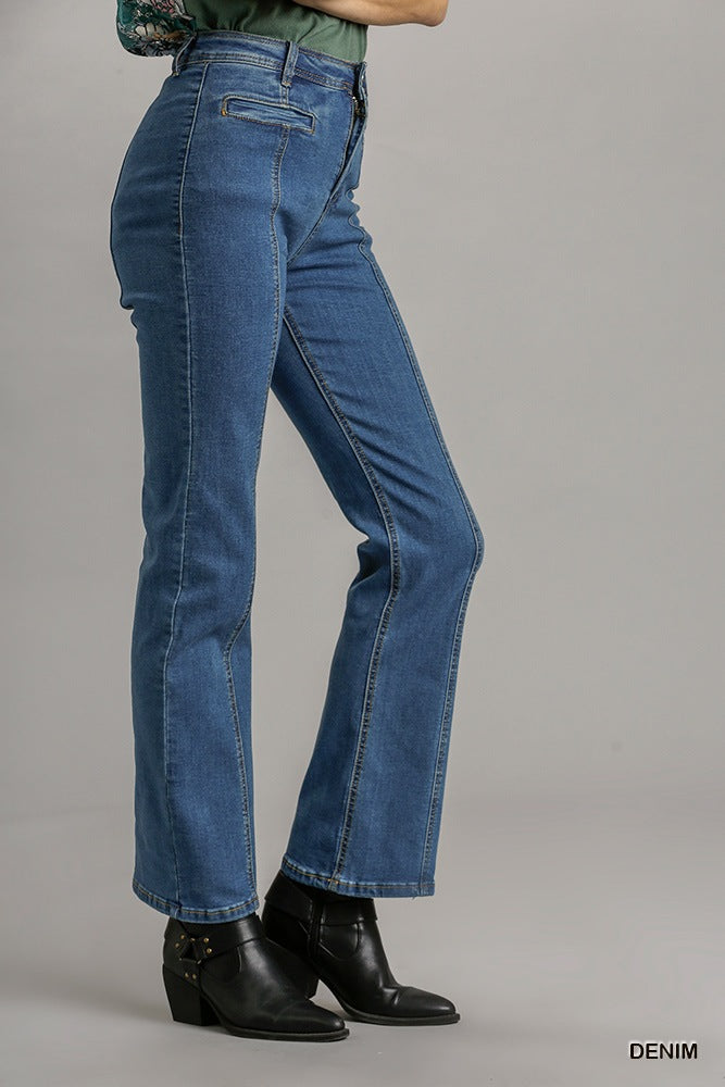 Panel Straight Cut Denim Jeans With Pockets Smile Sparker