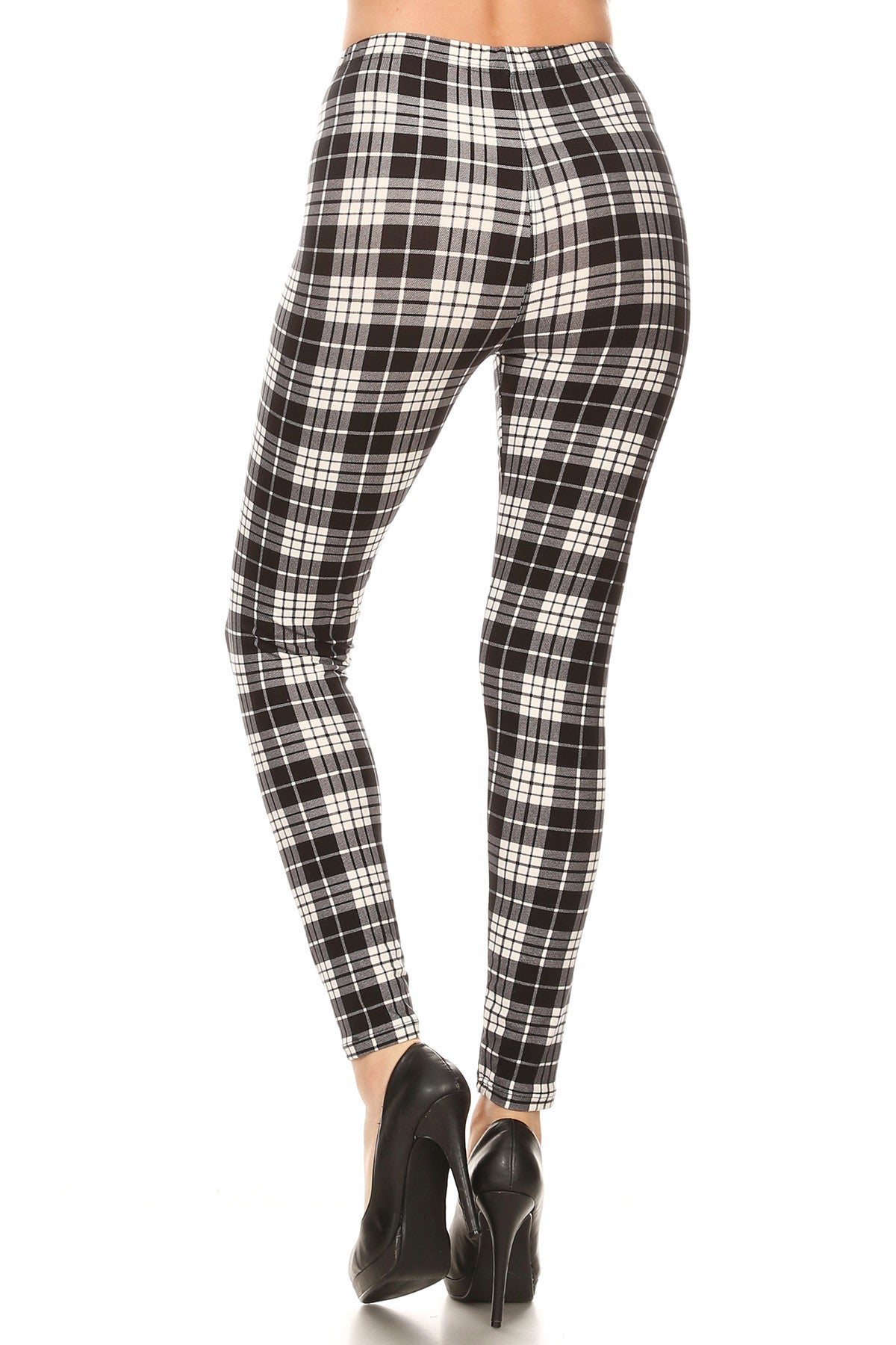 Plaid High Waisted Leggings In A Fitted Style, With An Elastic Waistband Smile Sparker