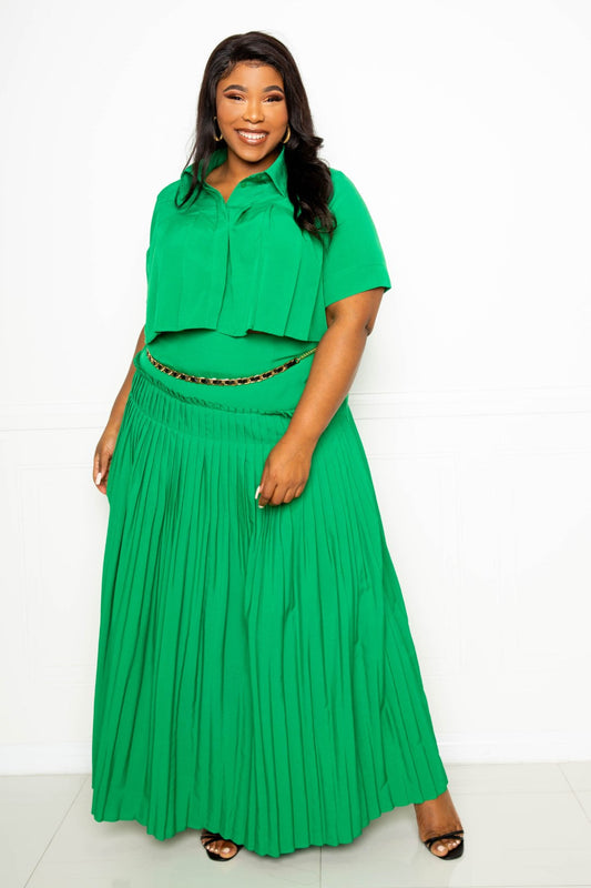 Pleated Cropped Shirt And Maxi Skirt Set Smile Sparker