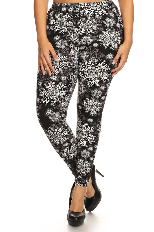 Plus Size Abstract Print, Full Length Leggings In A Slim Fitting Style With A Banded High Waist Smile Sparker