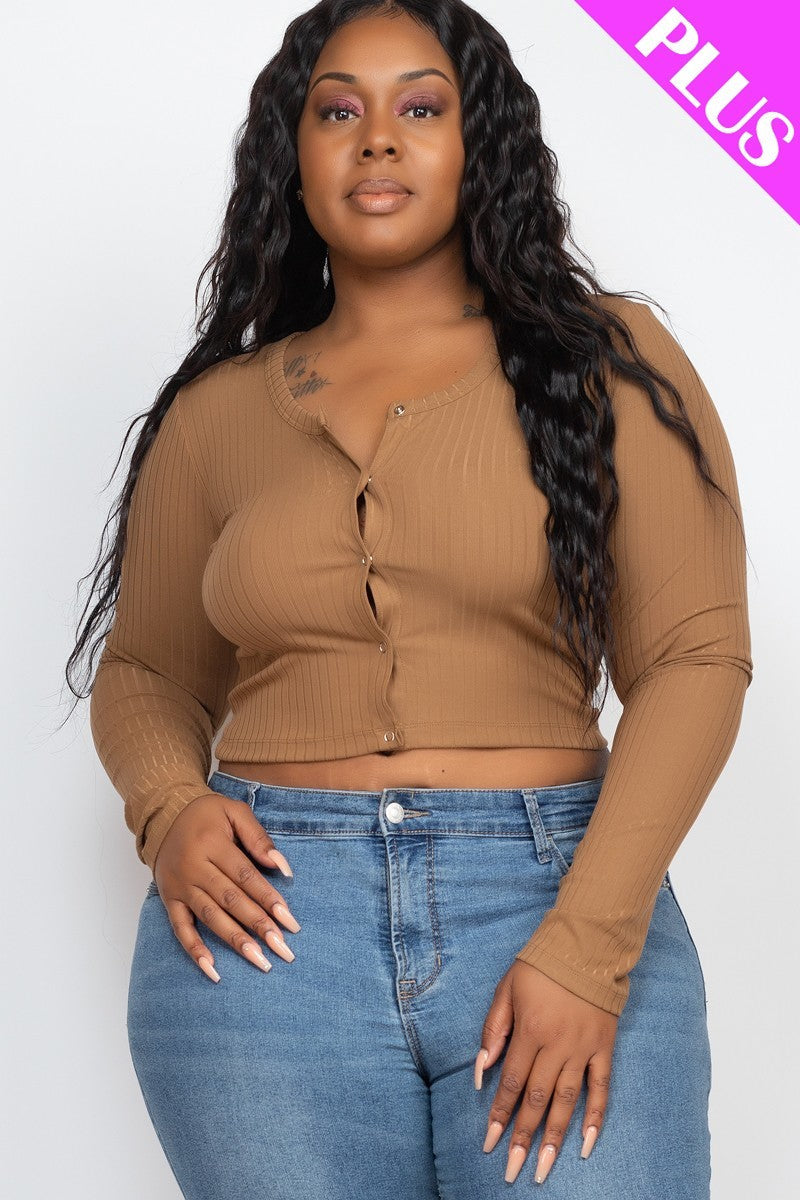 Plus Size Button Up Cropped Top Smile Sparker