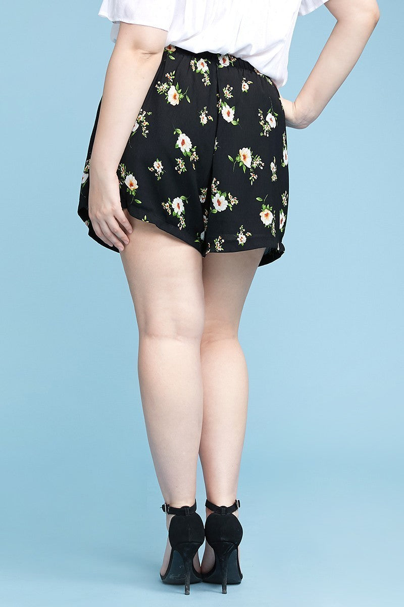 Plus Size Curvy, Floral Print Flowy Shorts Smile Sparker