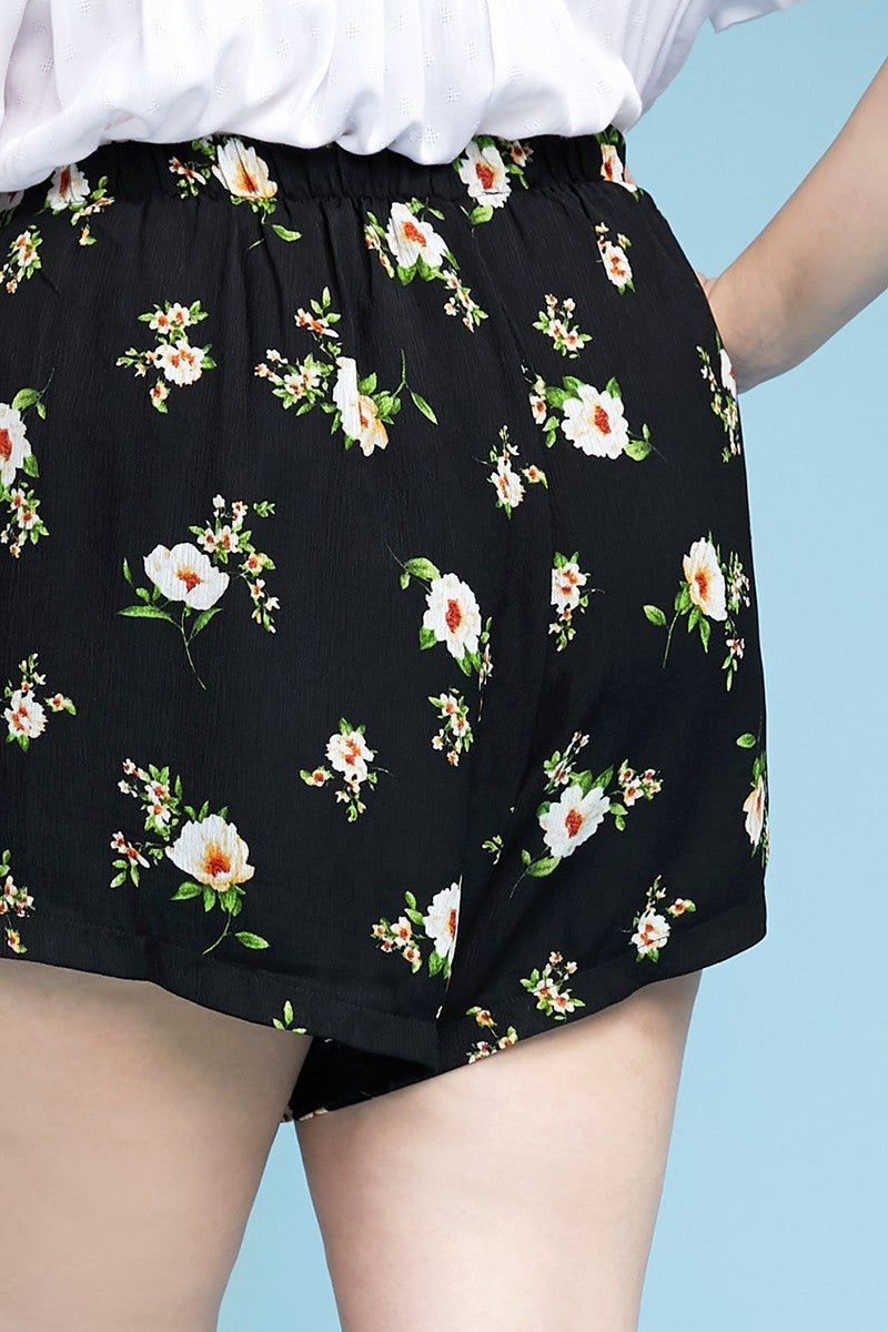 Plus Size Curvy, Floral Print Flowy Shorts Smile Sparker