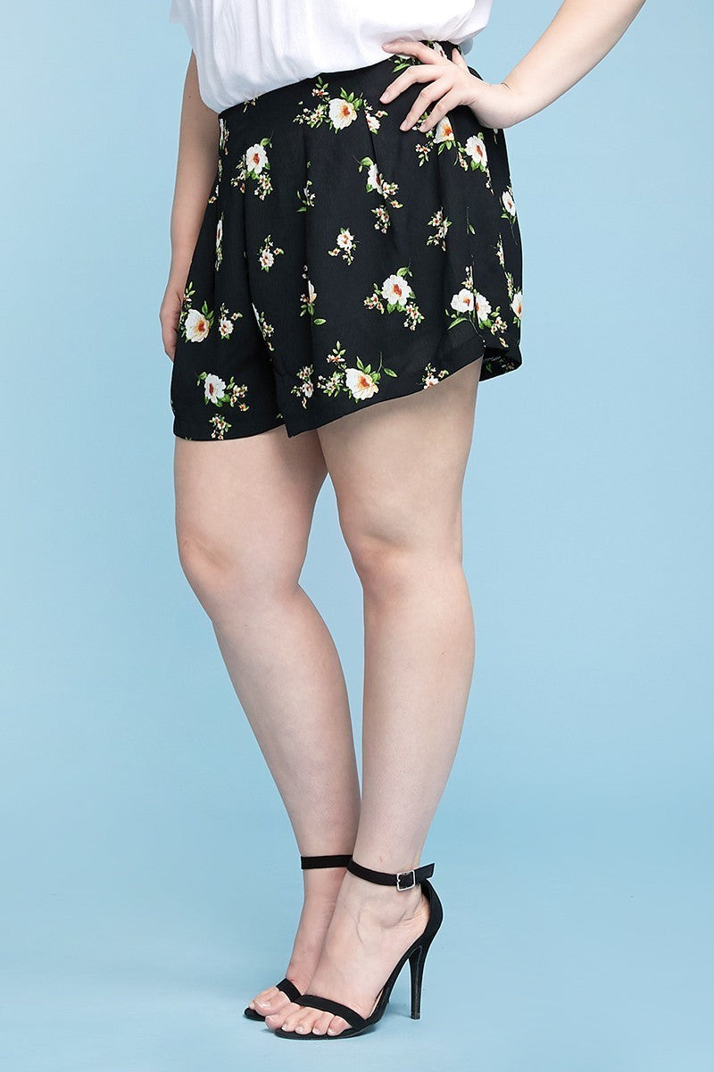 Plus Size Curvy, Floral Print Flowy Shorts Smile Sparker