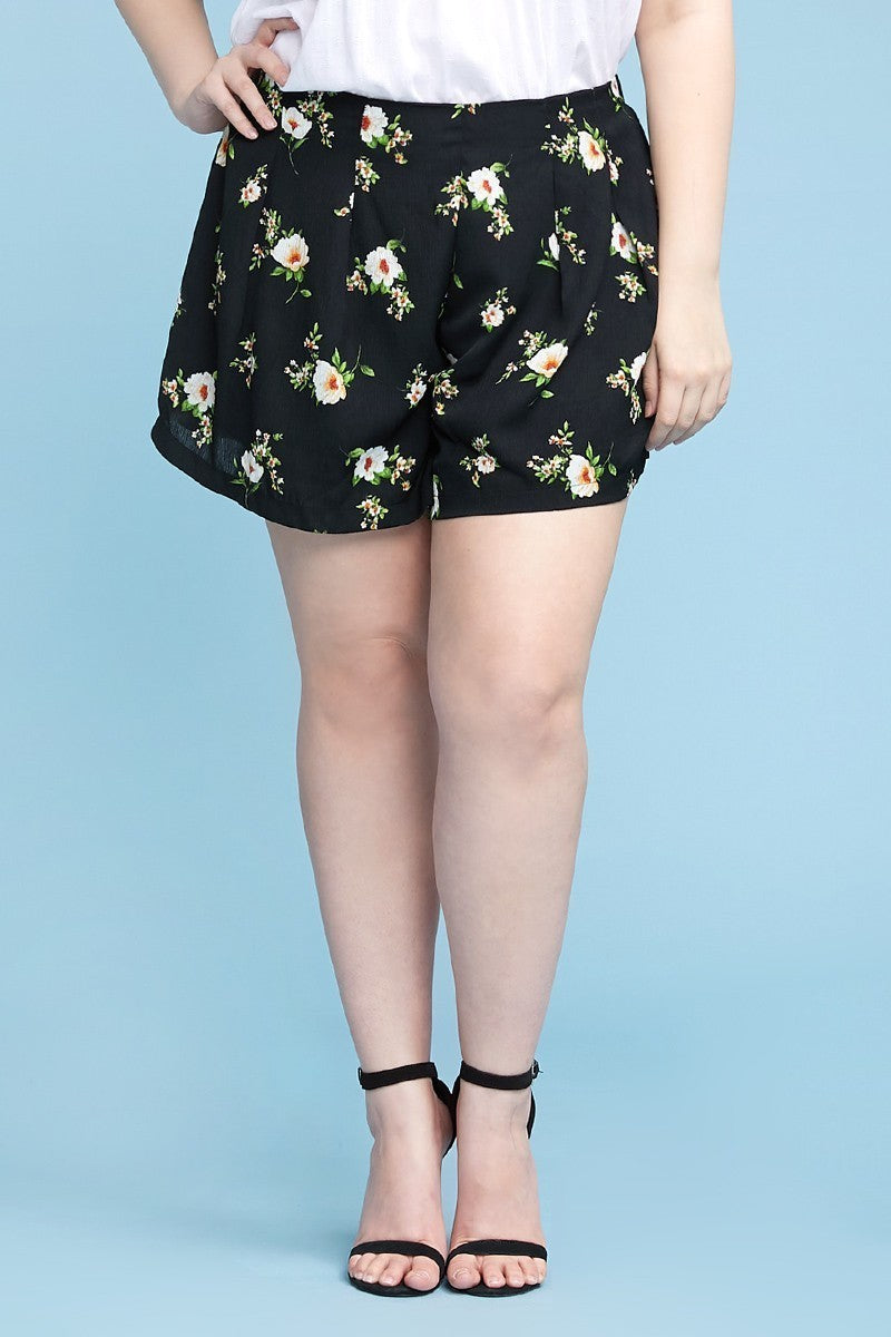 Plus Size Curvy, Floral Print Flowy Shorts Smile Sparker